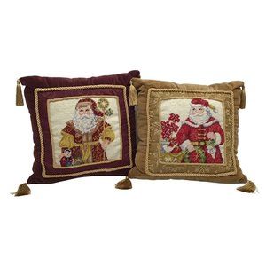Lot of 2 Santa Claus Christmas Holiday Decorative Throw Pillows